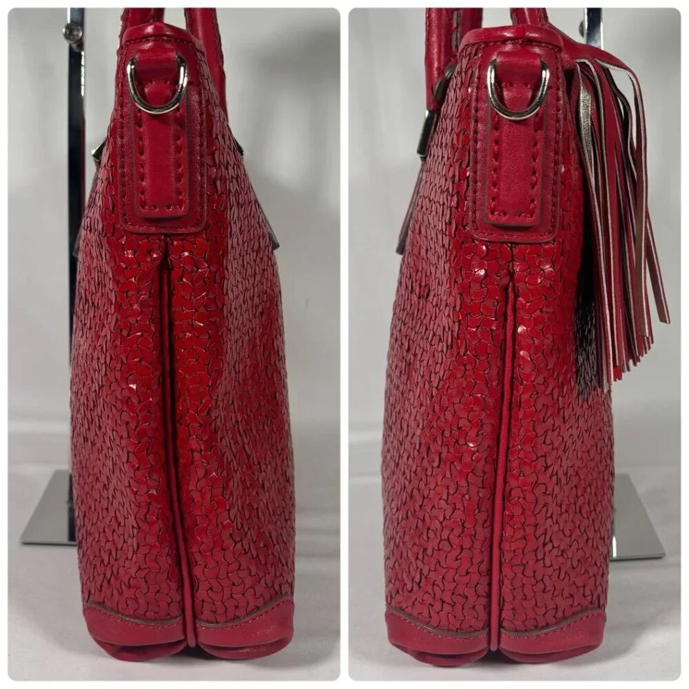 Anya Hindmarch Red Woven Leather Tote Bag Tassel A4 Work Bag Quiet Luxury Statem